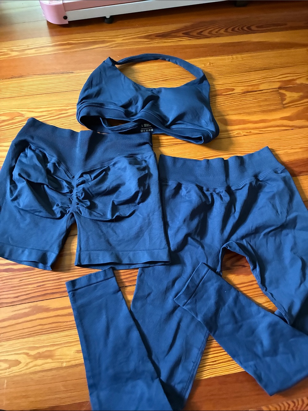 Navy Blue Activewear Set - Sports Bra + Leggings + Shorts
